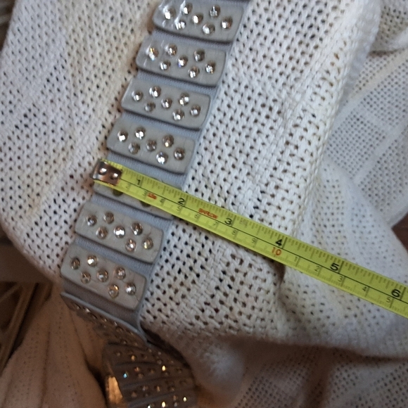 Boutique pearl grey stretch belt with rhinestone accents and buckle OSFM main image 12